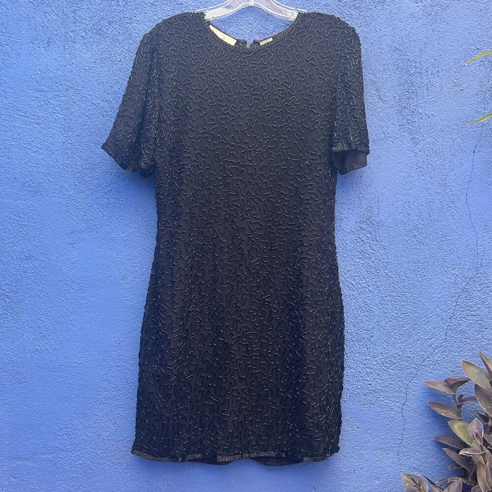 vintage laurence kazar beaded silk cocktail dress